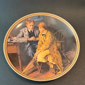 Norman Rockwell Plate with Gold and Brown Accents